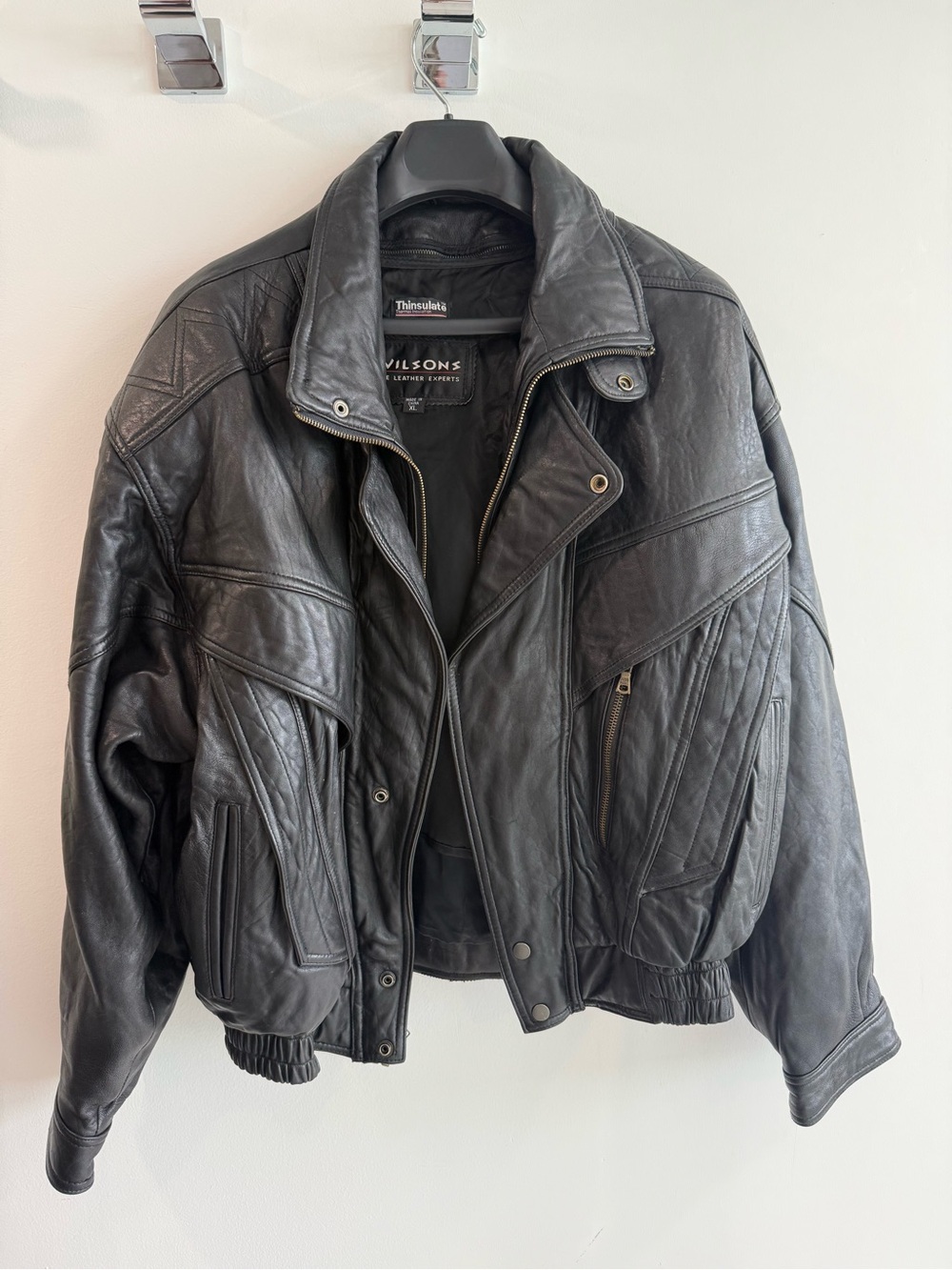 Wilsons Black Leather MotoBomber Jacket - Men’s size XL